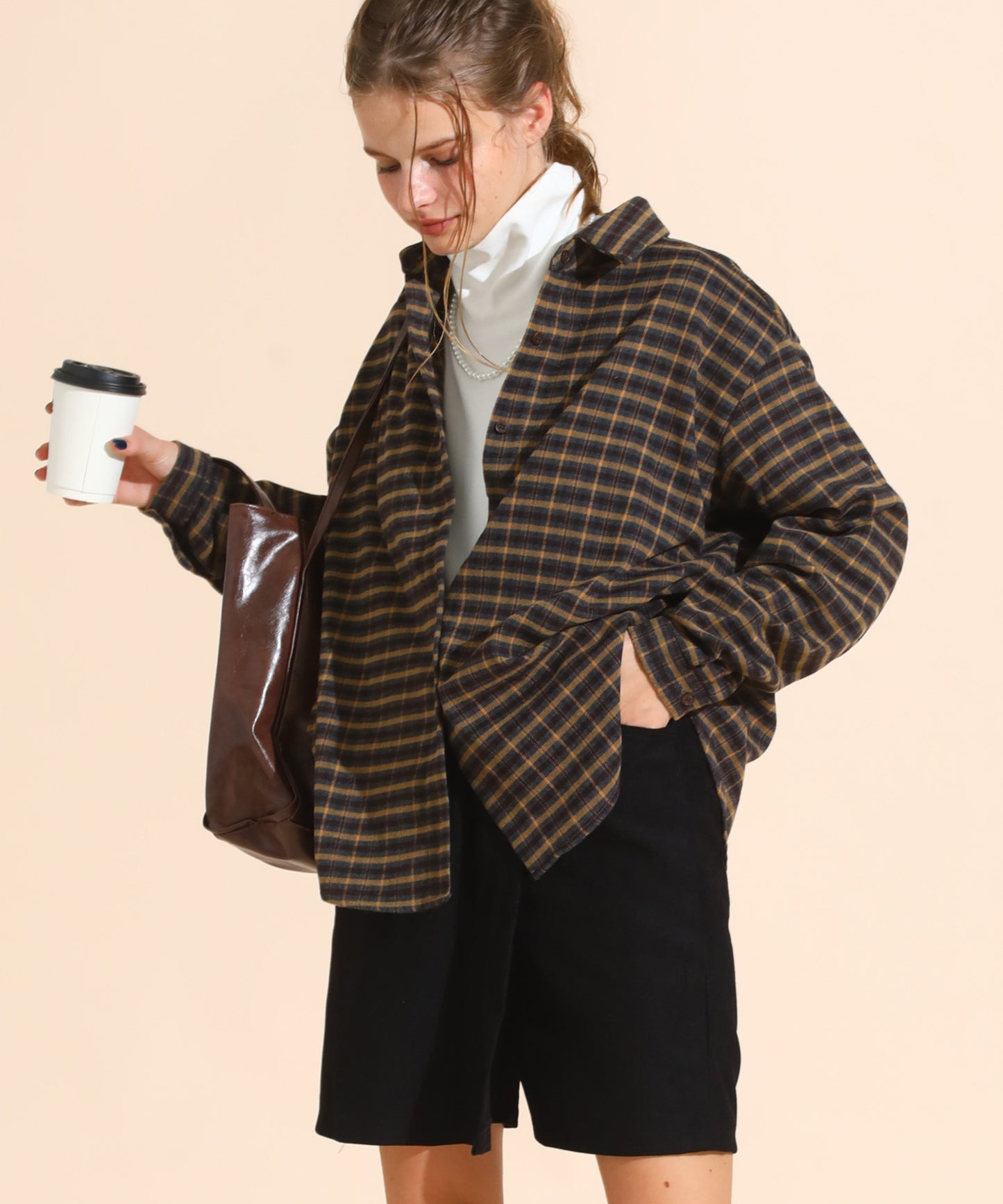 チェックコーデュロイシャツ