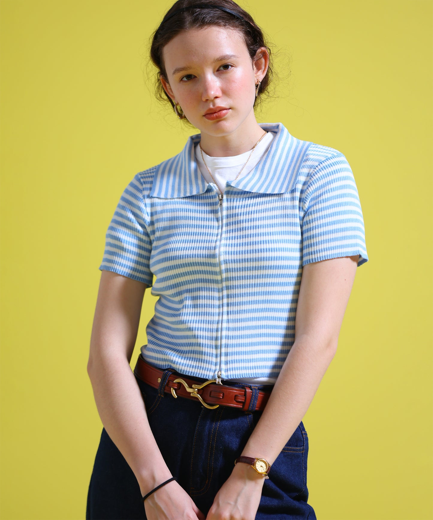 ジップアップボーダーサマーニット