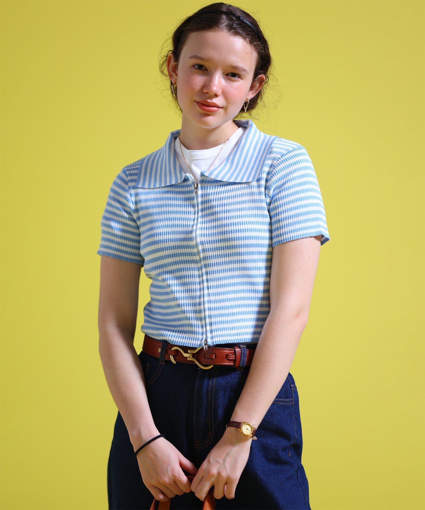 ジップアップボーダーサマーニット