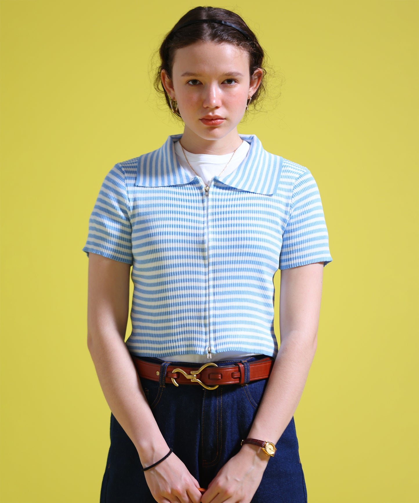 ジップアップボーダーサマーニット