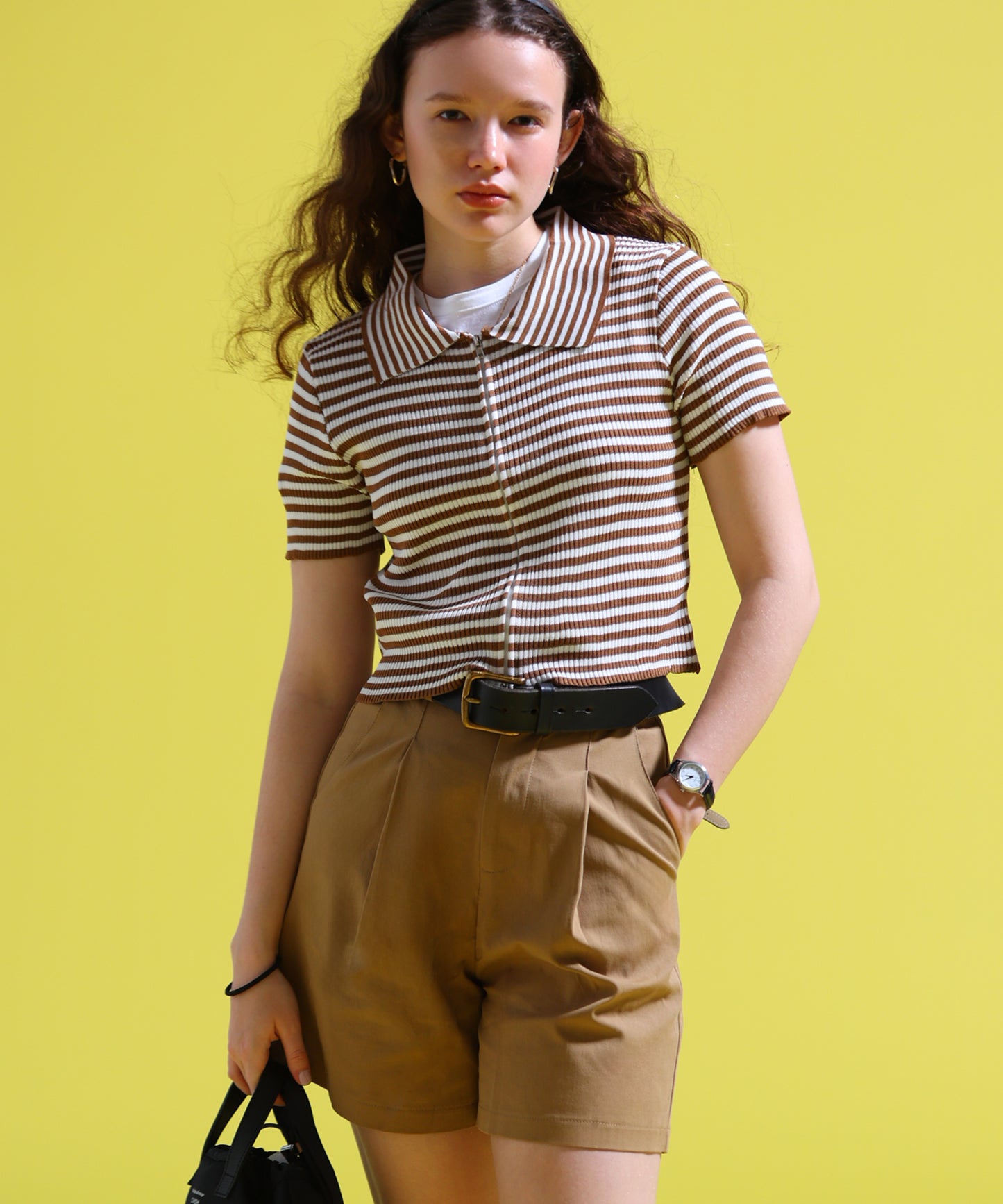 ジップアップボーダーサマーニット