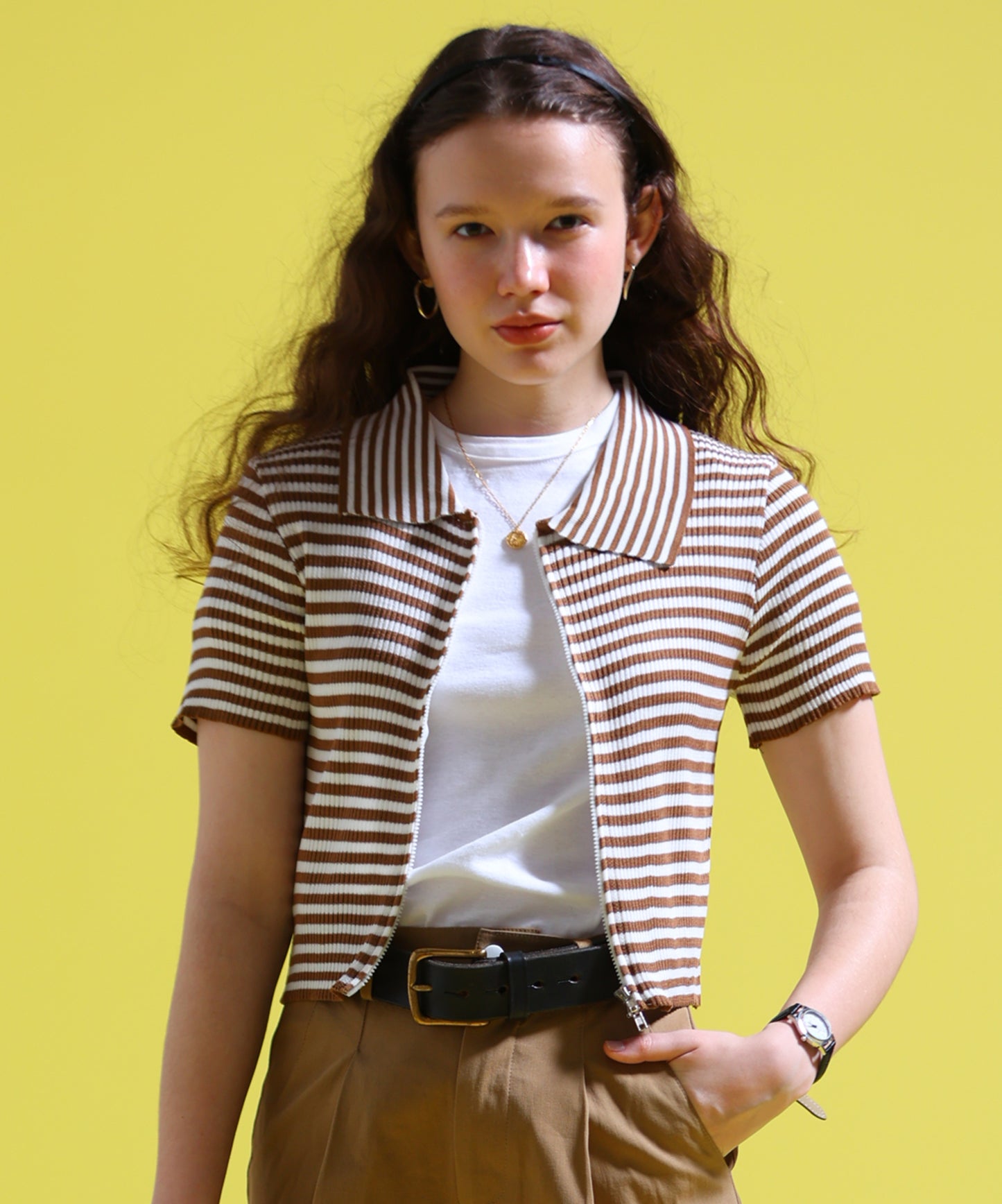 ジップアップボーダーサマーニット