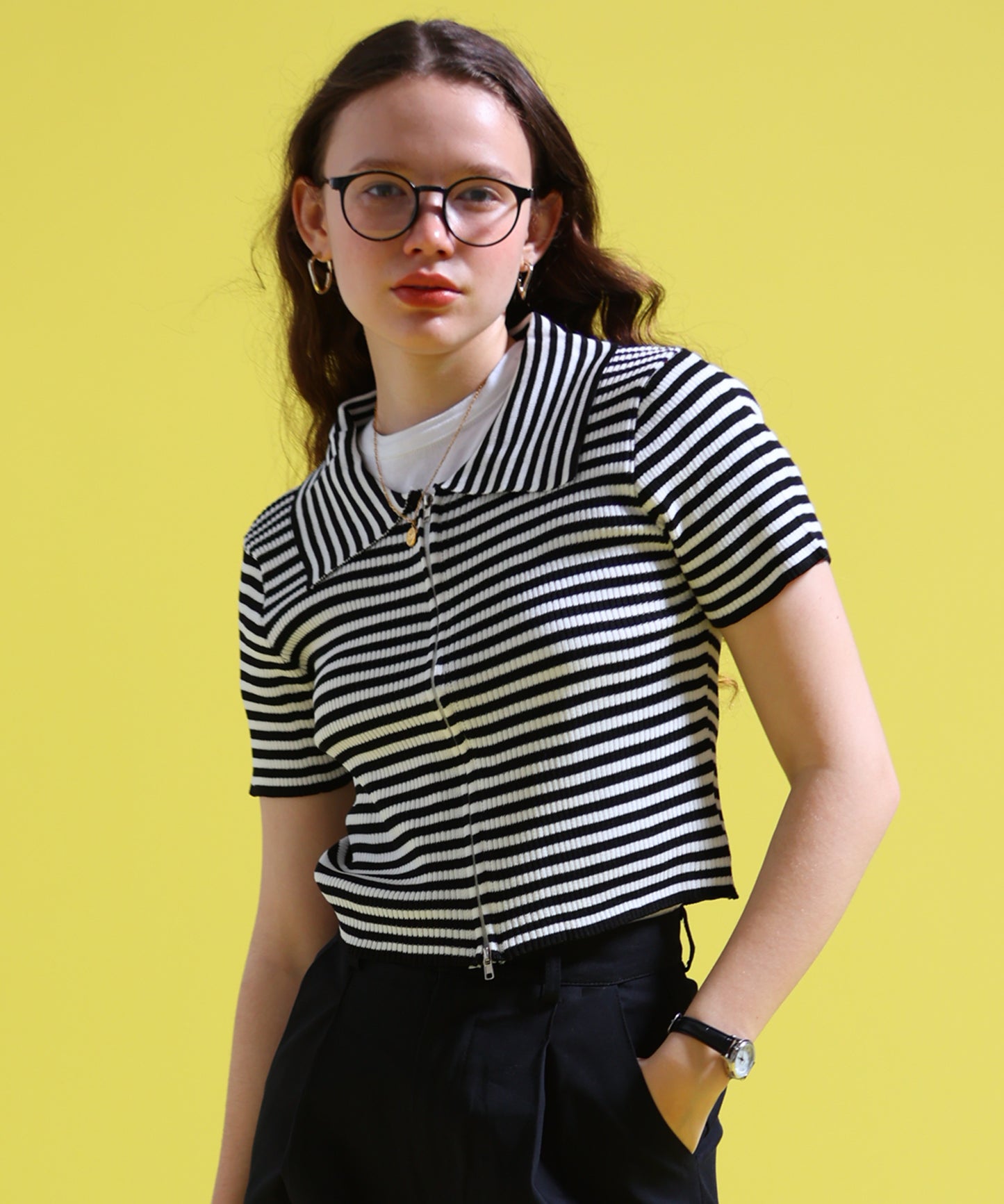 ジップアップボーダーサマーニット