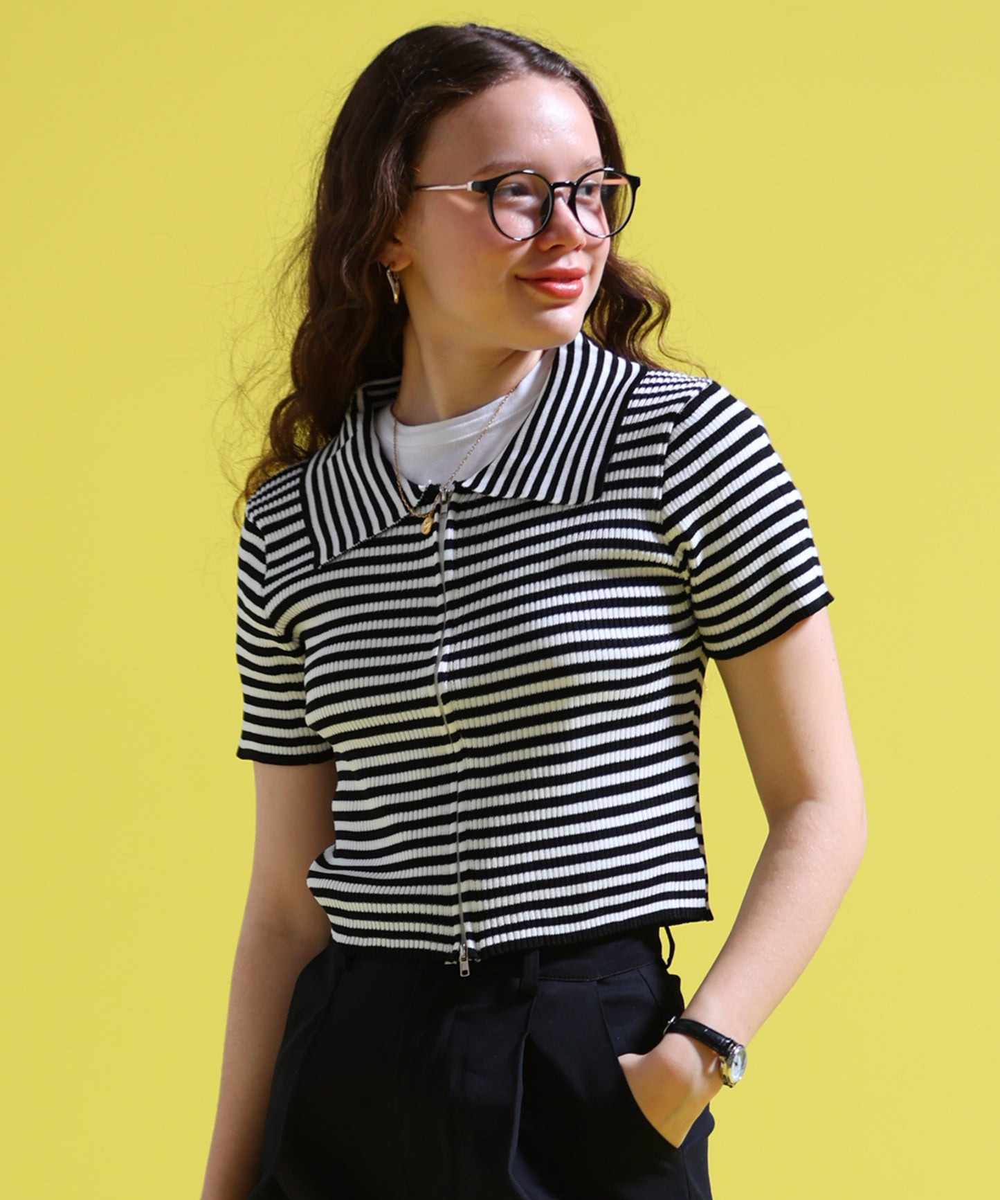 ジップアップボーダーサマーニット