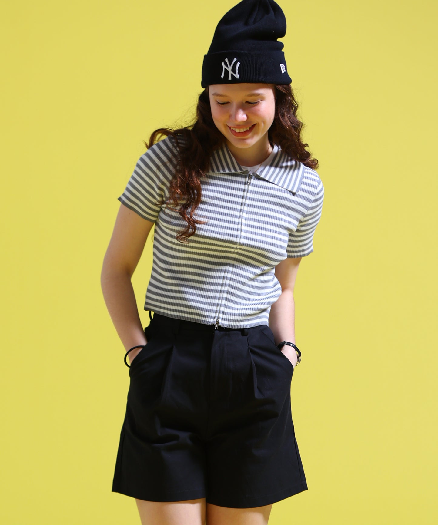 ジップアップボーダーサマーニット