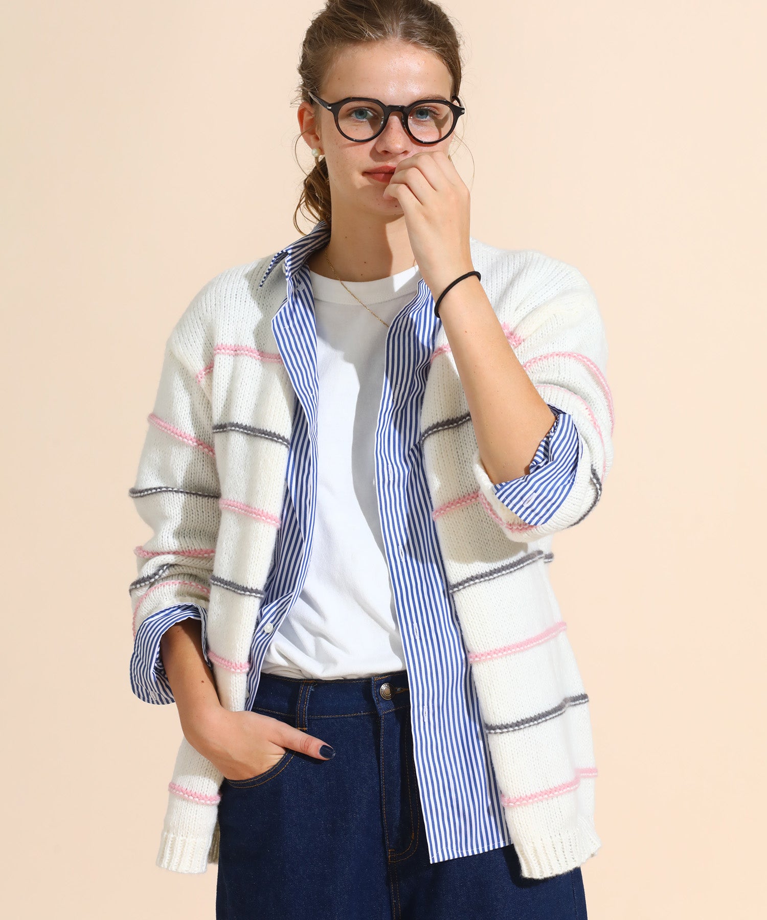24SS◆ITALY製『JOLEEN』黒白ボーダー！可愛いスタイルニットカーディ カラーボーダールーズニットカーデ – sara&cake
