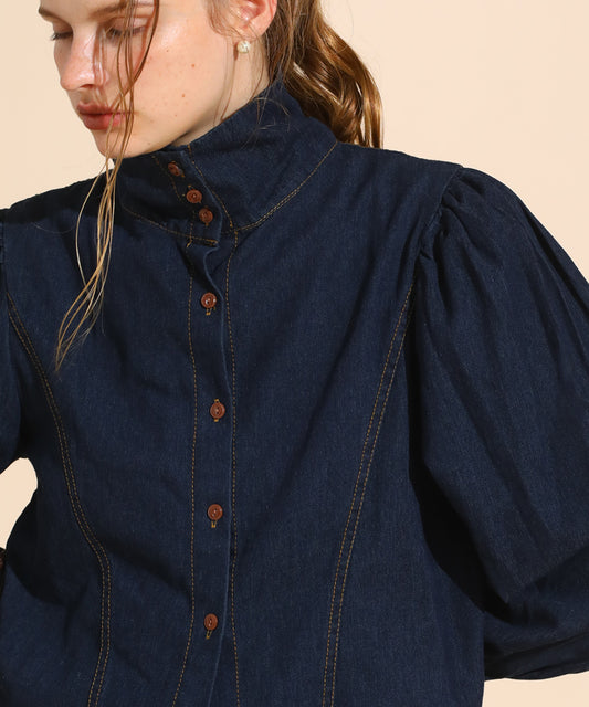 ボタンハイネックデニムシャツ