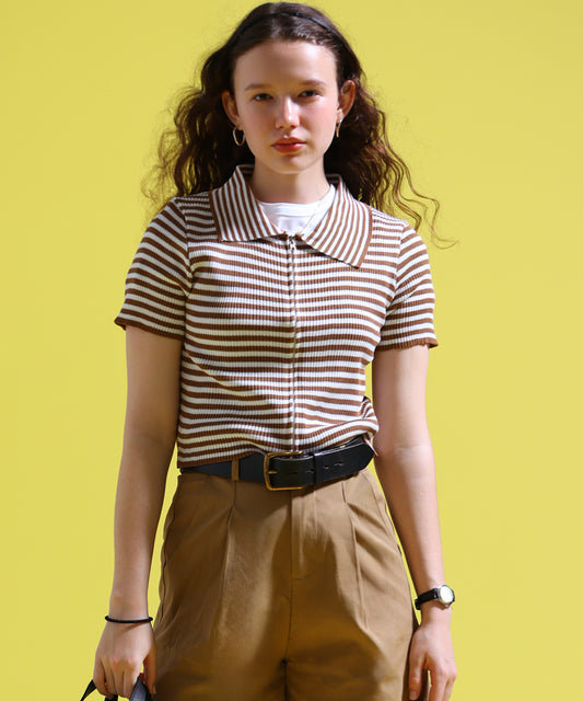 ジップアップボーダーサマーニット