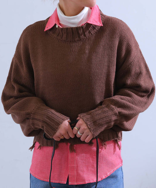 裾ダメージショート丈ニット/SCAB-KN20